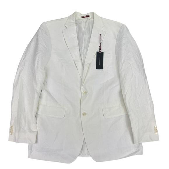 Tommy Hilfiger Mens Modern Fit 100% Linen Solid Sport Coat White 42L